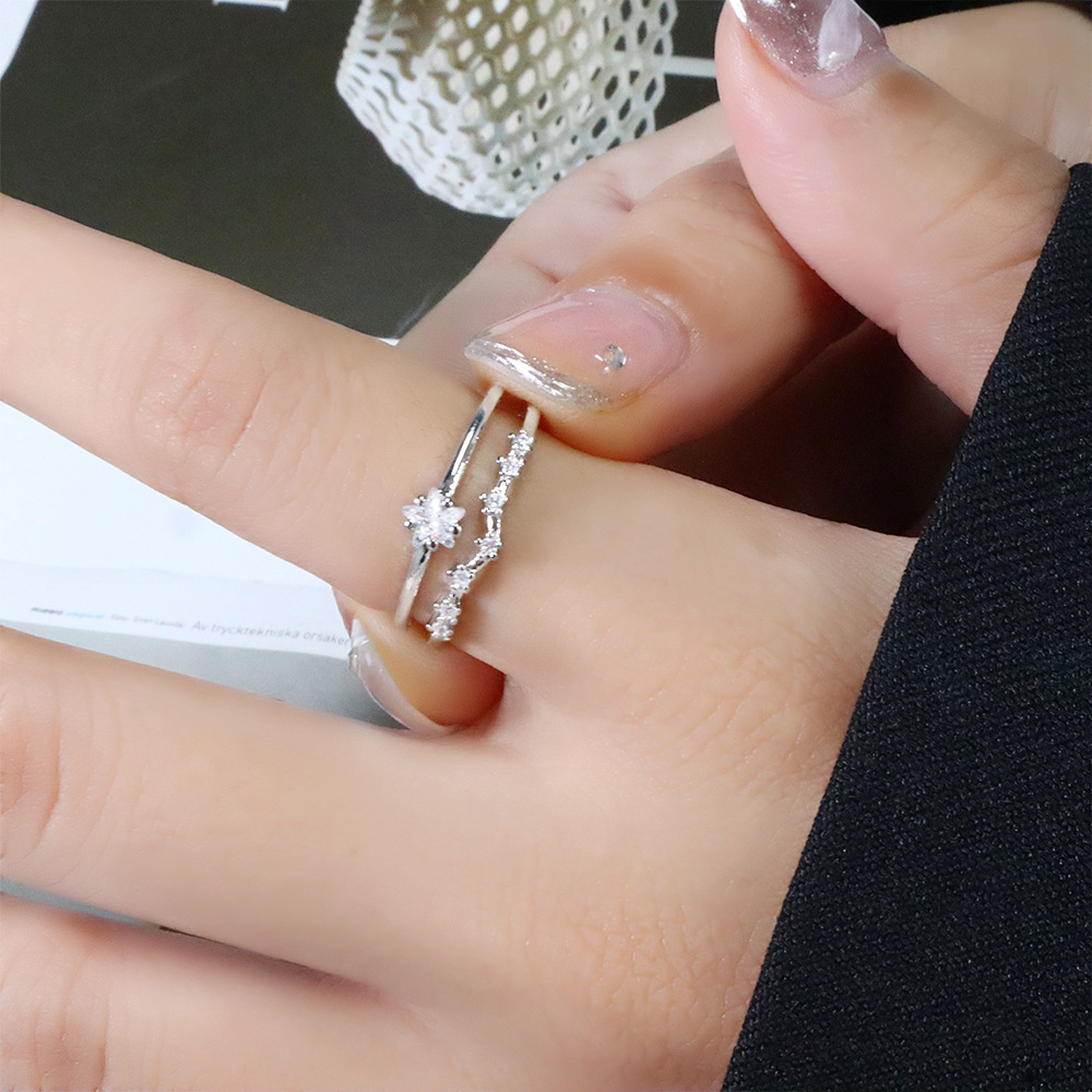 Micro-inlaid diamond five-pointed star double-layer ring opening female Japanese and Korean-style hipster student wave finger ring online red accessories