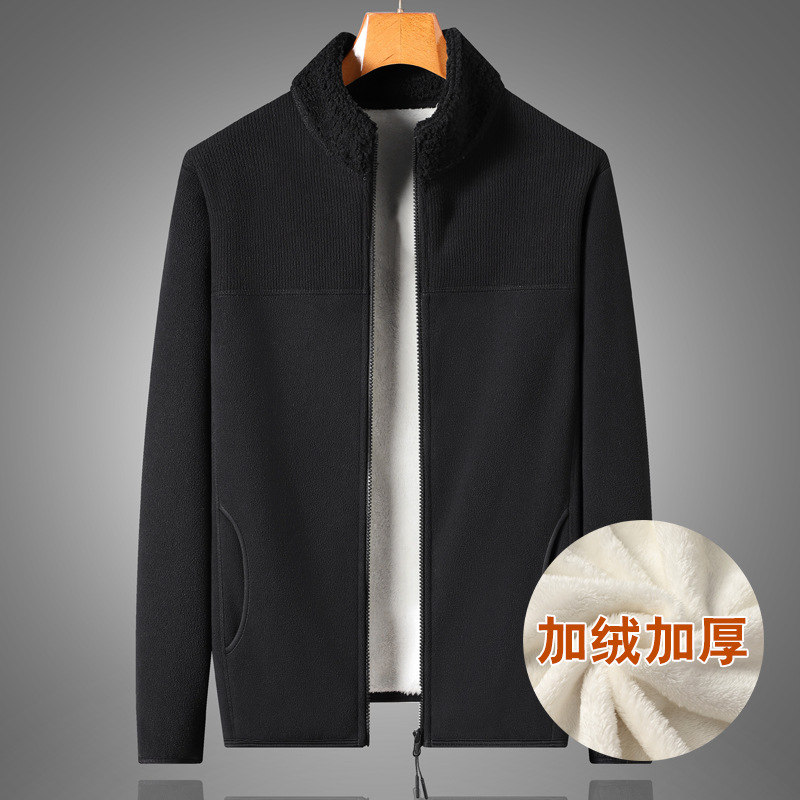 Autumn and Winter stand collar new men's and women's fleece-lined sweater jacket men's casual lambswool cardigan warm polar fleece jacket