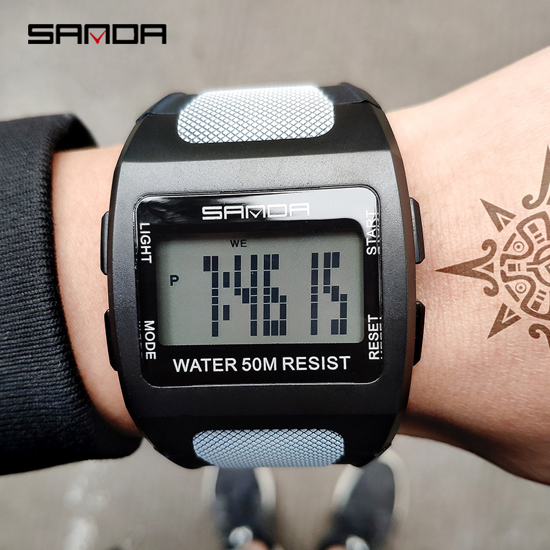 Sanda Square Electronic Watch Men's Harajuku Style Trendy Digital Sports Waterproof Watch Electronic Watch for Men and Women Students