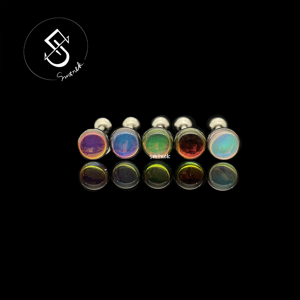 SMTNEK Titanium Steel Aurora Gradient Tongue Stud External Thread Rod Stainless Steel Piercing Jewelry