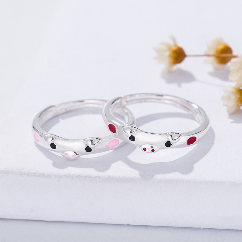 New Piglet Ring Cute Birth Year Mengmeng Piglet Zodiac Ring Pink Drop Glue Open Ring 0296