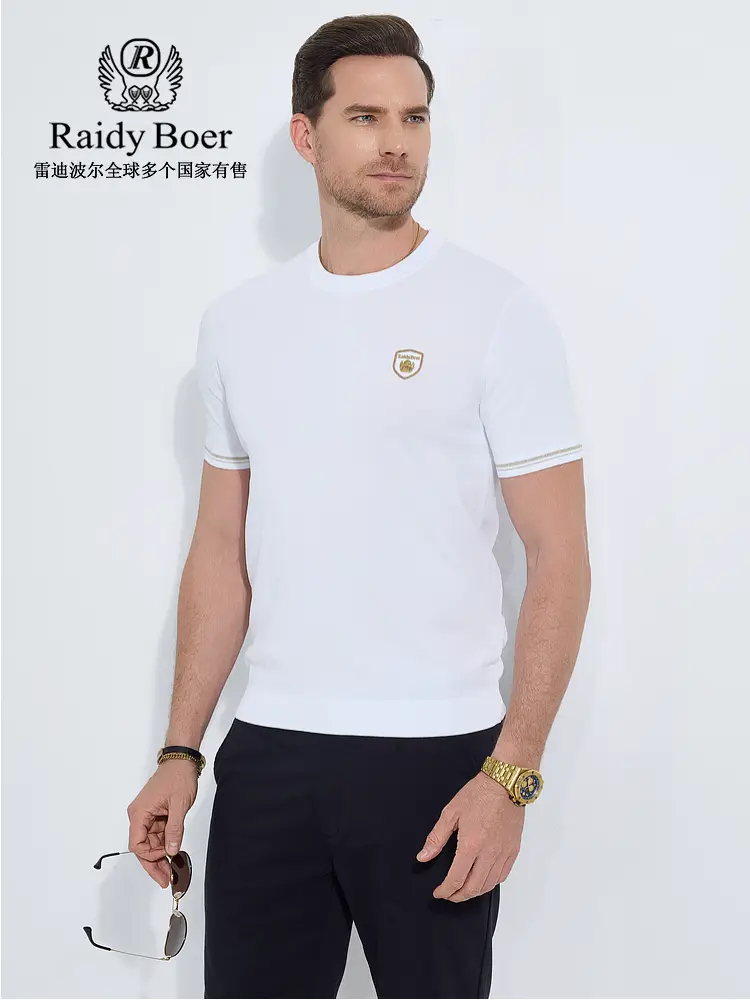 [Knitting Stretch] Raidy Boer/Raidy Boer Men's Spring 2025 Badge Contrast Color Short Sleeve T-Shirt 7013