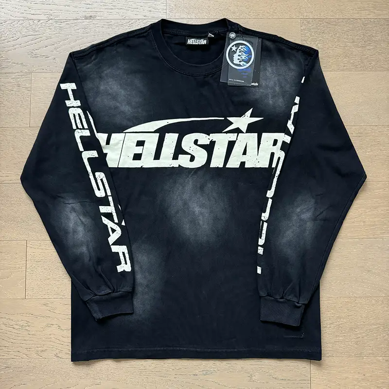 Trendy High Street Hell Star American Style Vintage Washed Casual Loose Base Long-Sleeve Crew Neck T-Shirt for Men and Women Export