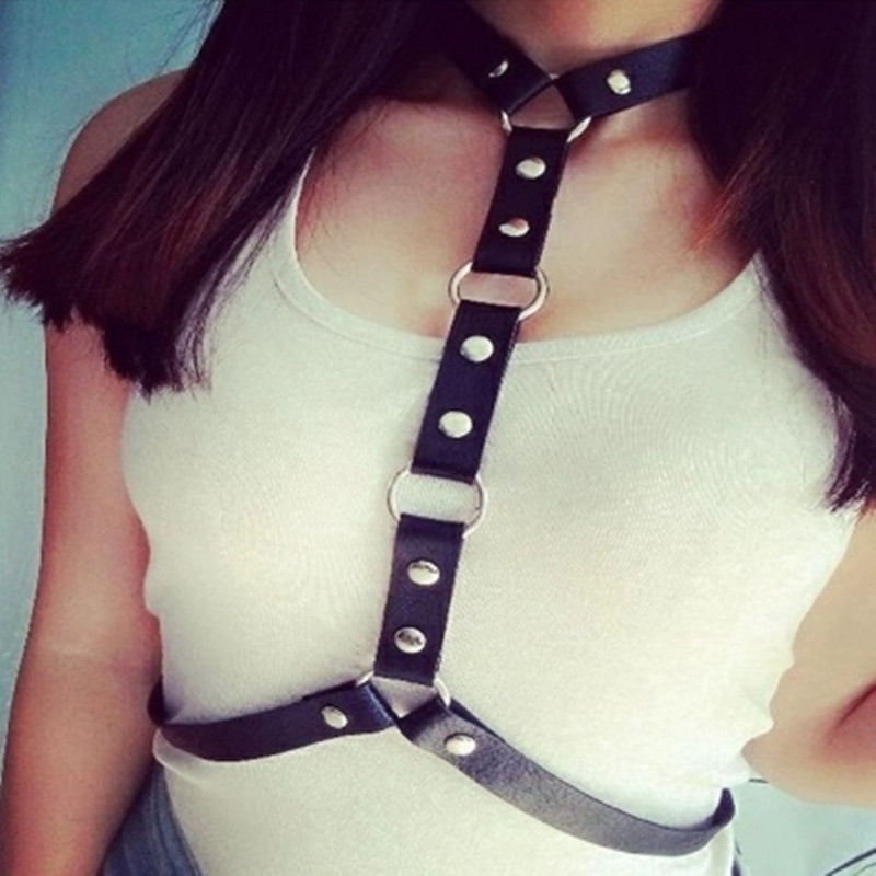 European and American punk style performance collar chest restraint belt leather steel tube dance belt belt metal decorative belt