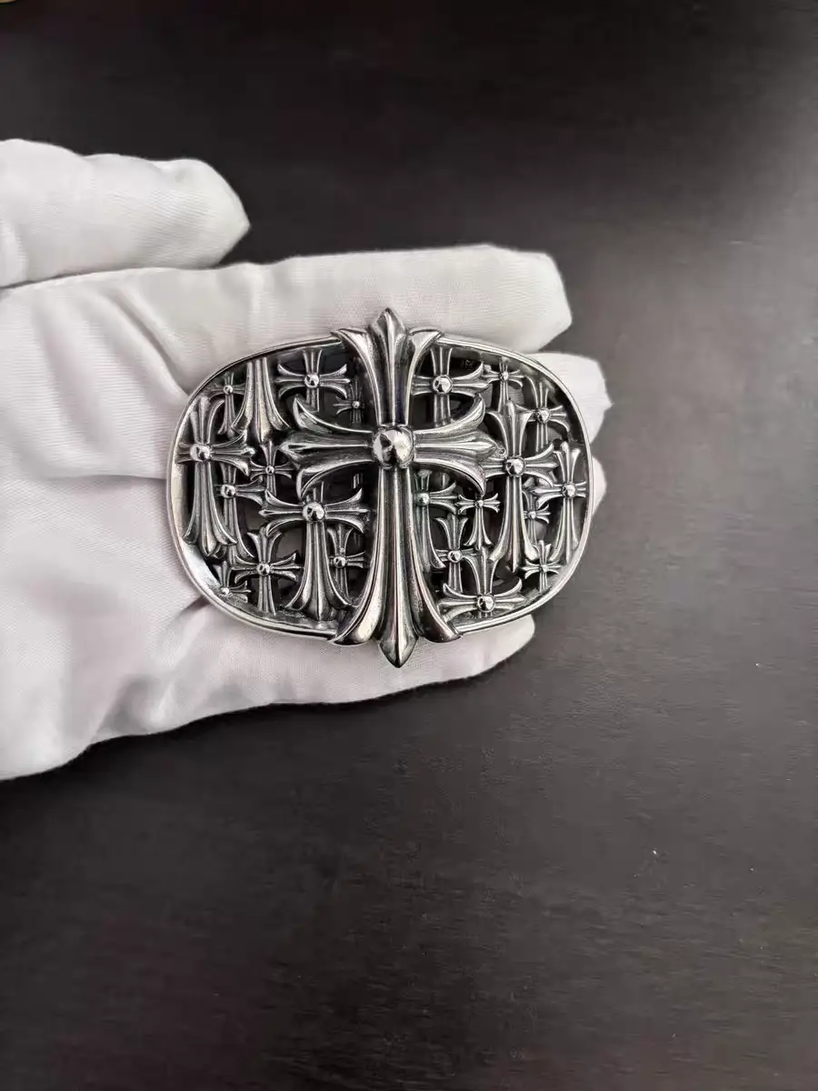 925 sterling silver cross belt buckle for men and women, European and American retro vintage vintage, personalized punk, simple and trendy gift giving