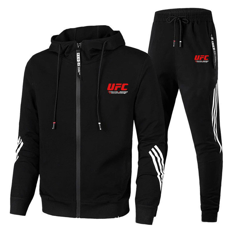 2024 Factory Running Volume European and American New Product Cross-border Three-stripe Men's Fashion Sports Suit Hooded Zipper Casual Suit Foto QC de 1688 na Qualit.ly