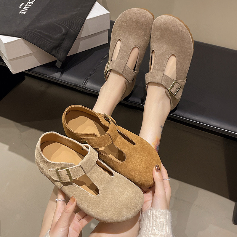 First-Layer Cowhide Vintage T-Strap Shallow Birkenstock-Style Shoes for Women, 2026 Spring/Summer Model, Comfortable, Lightweight, Versatile Loafers