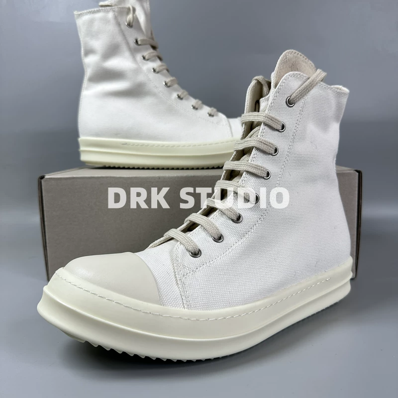 D Home Homemade 18SS Double Line Full White Canvas High Top Shoes TPU Thick Bottom Double Line Men's and Women's Couple Shoes Dark Trendy Shoes