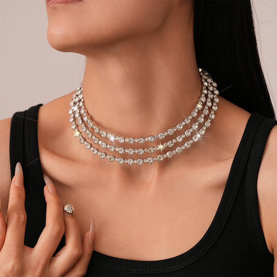 European and American Cross-border Exaggerated Multi-layer Diamond Round Geometric Collar Personality Internet Celebrity Niche Temperament High-grade Necklace for Women