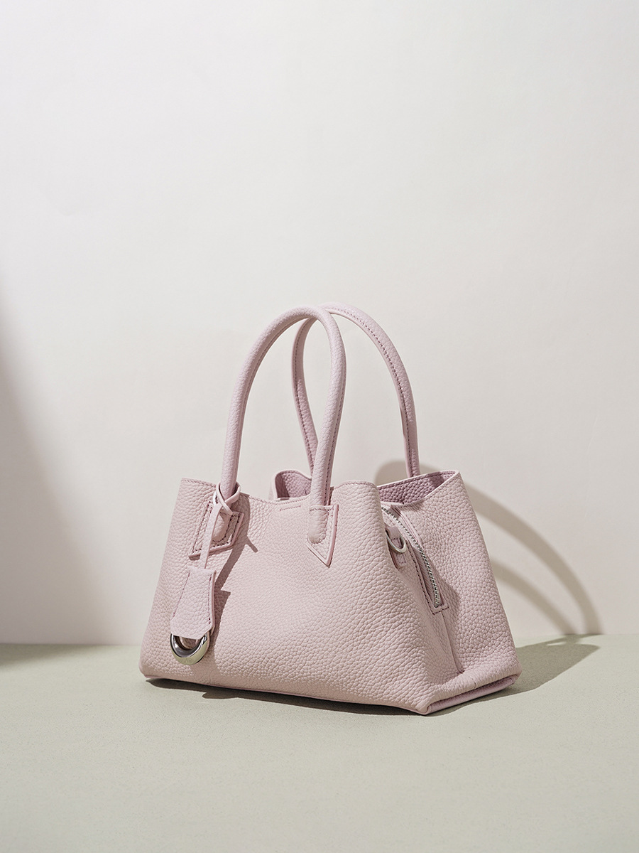 Pink Leather Basket-Style Women's Bag, Niche Design, Genuine Leather Crossbody Bag, High Aesthetic Value, Fashionable, Versatile, High-End Handbag
