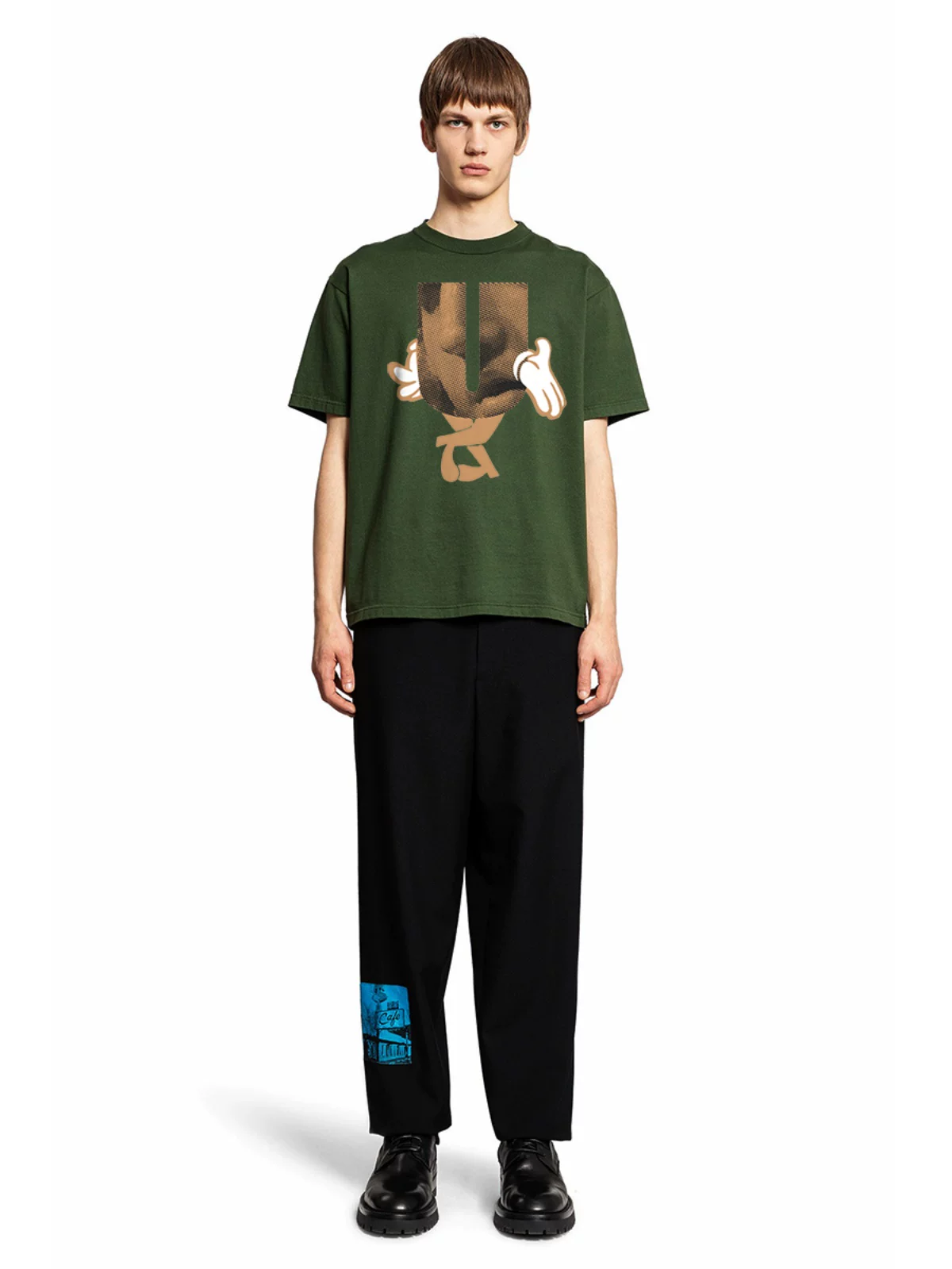 2025 Spring Undercover Cartoon Big U Alternative Personality Army Green Japanese Retro Print Unisex Short Sleeve T-Shirt