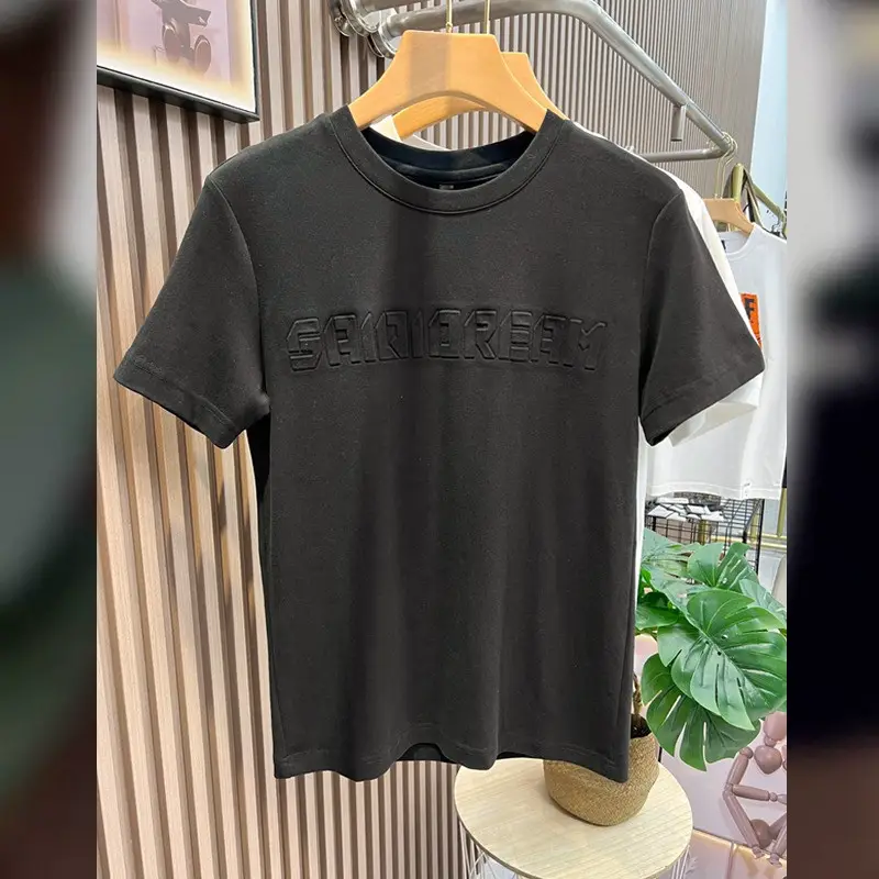 T-Shirt Men Summer K-style silm Trendy Three-Dimensional letter T-Shirt Easiest for match Casual Solid Color Simple Round Neck Inch Shirt