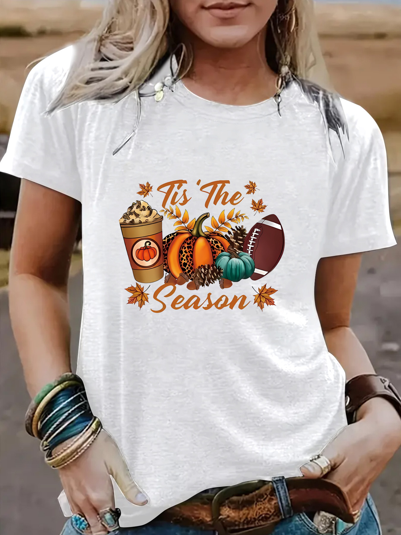 Amazon European and American Women's Halloween Pumpkin Baseball Pattern Round Neck Short Sleeve Casual Fashion Foreign Trade Explosions T-shirt