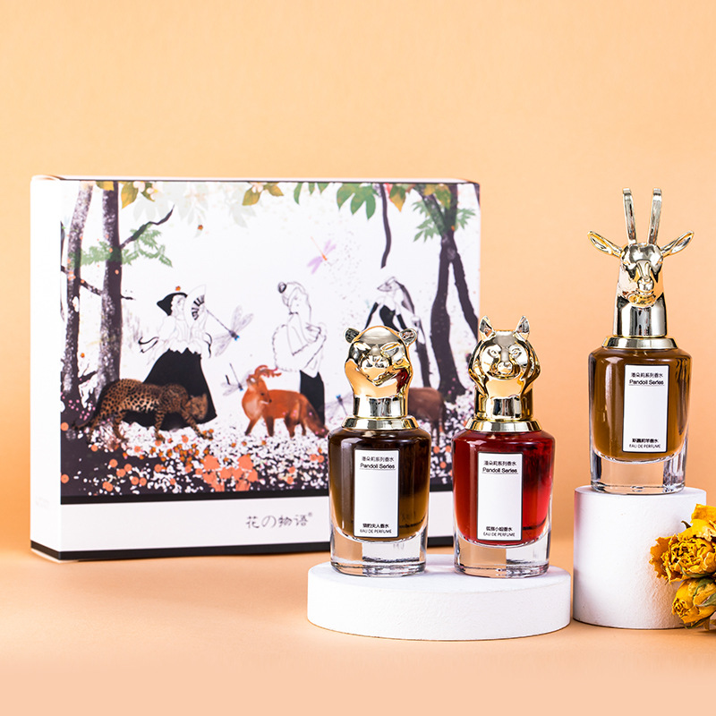 Douyin Live Flower Story Cross-Border Animal Head Fox Elk Animal Perfume Men's and Women's Gift Box Set Fragrance