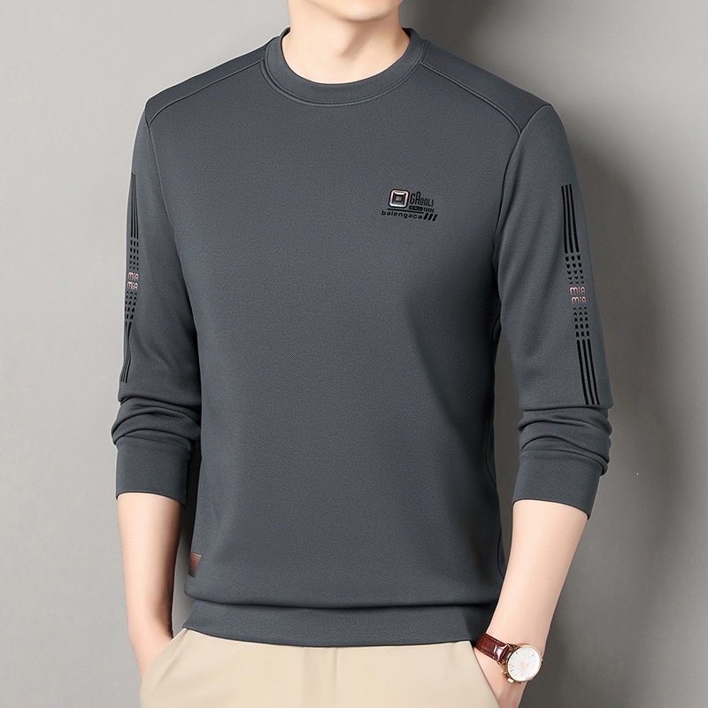Spring New Long-Sleeve T-Shirt for Men, Casual Versatile Crew Neck Sweatshirt, Base Layer Top for Men, Live Broadcast