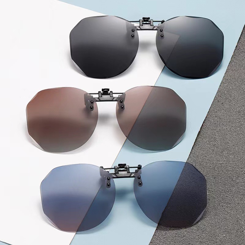 New cut edge can flip up sunglasses polarized clip frameless round men's and women's UV protection sunglasses clip glasses wholesale