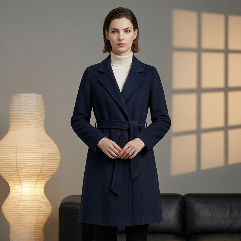 Spring New High-End Small Coat for Women Mid-Length Double-Sided Zero Cashmere Waisted Wool Woolen Coat for Women