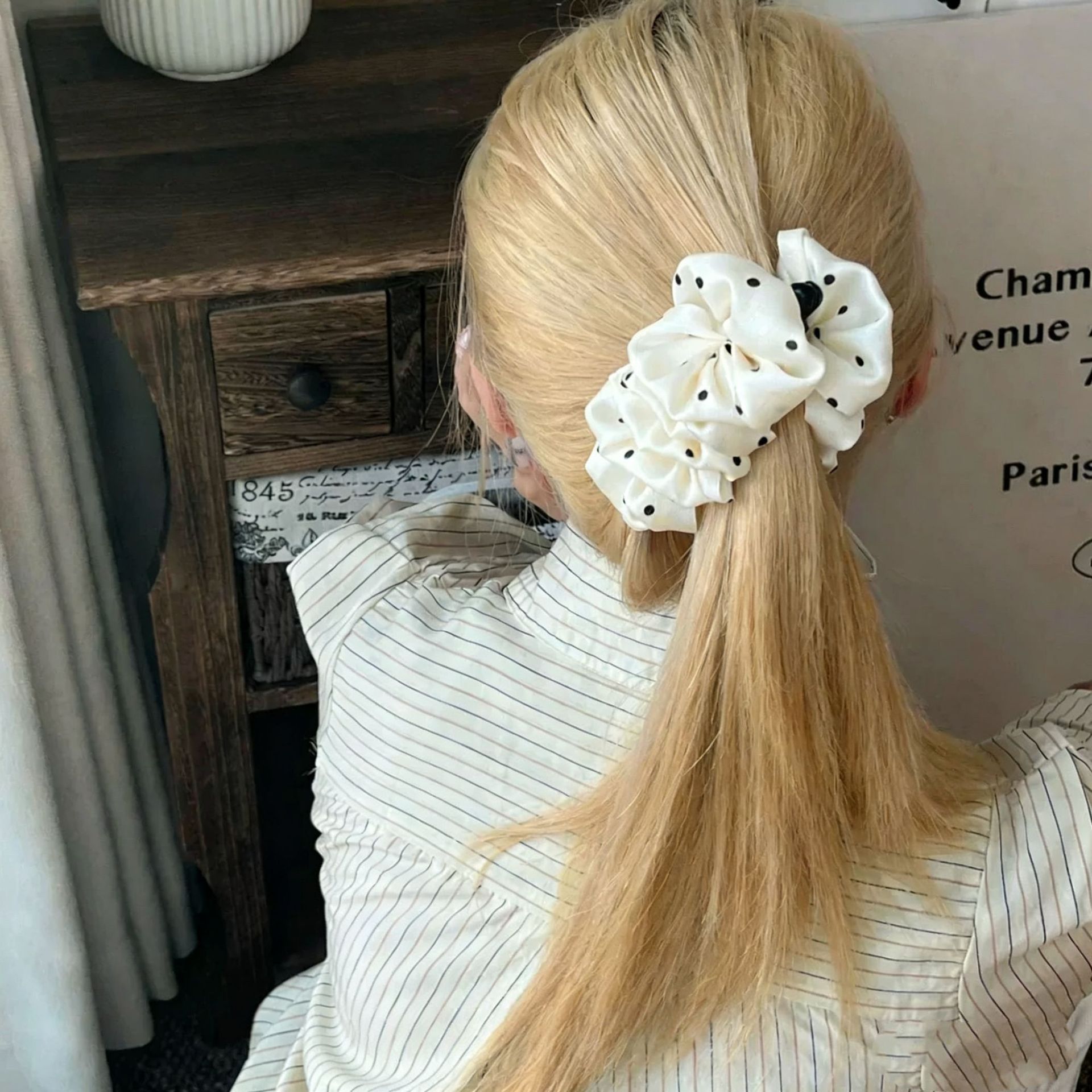 Korean Style Polka Dot Pleated Cloud Banana Clip 2025 New Banana Clip for the Back of the Head to Show Hair Volume Horizontal Clip Hair Clip
