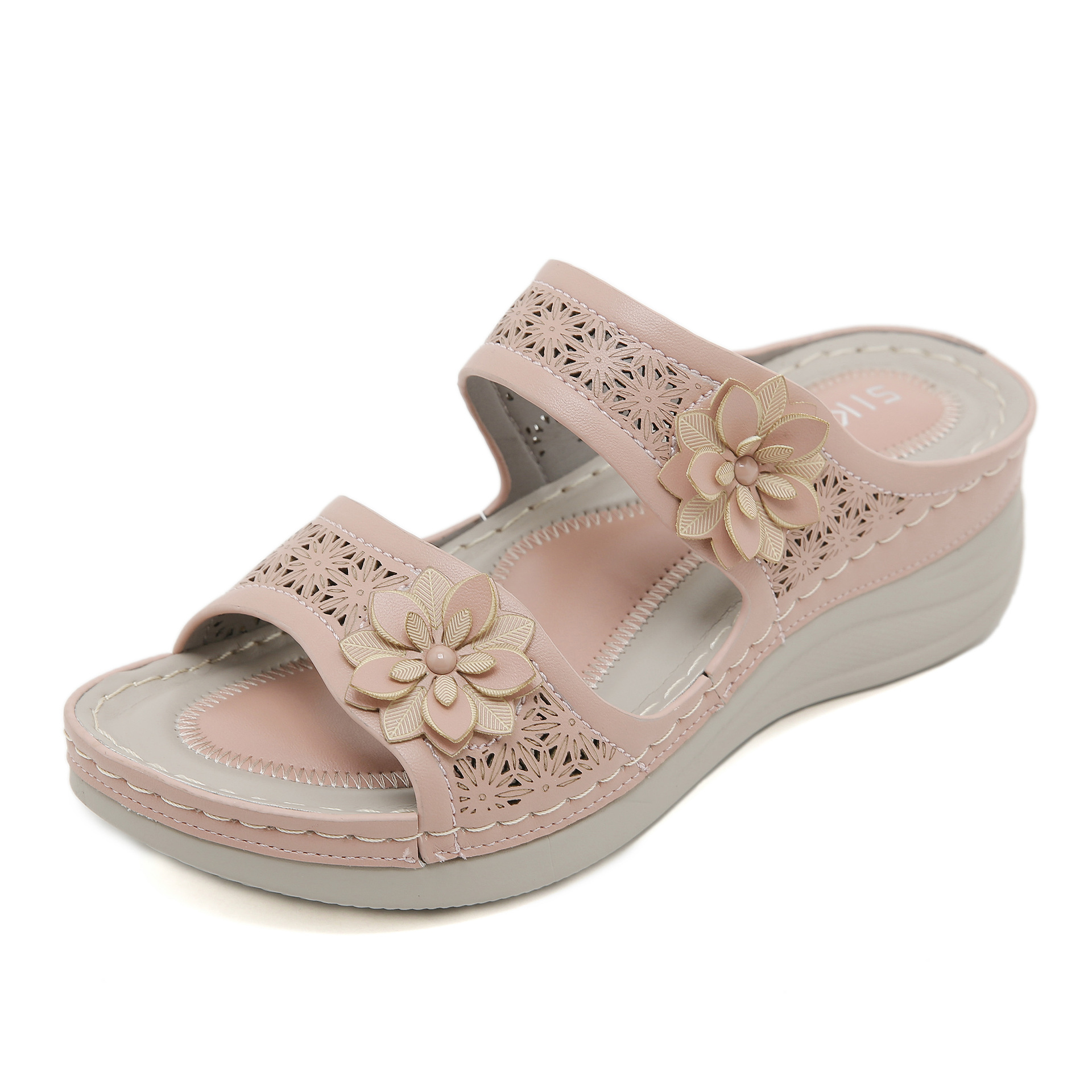 JS777-7 new 2025 cross-border round head fashion fish mouth hollow female sandals wedge casual plus size sandals
