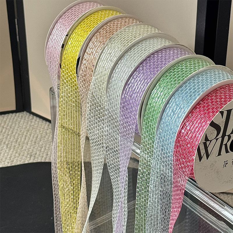 New Trendy Ice Silk Ribbon with Sequins, Floral Ribbon, Handmade DIY Flower Wrapping Ribbon, Bow Wholesale