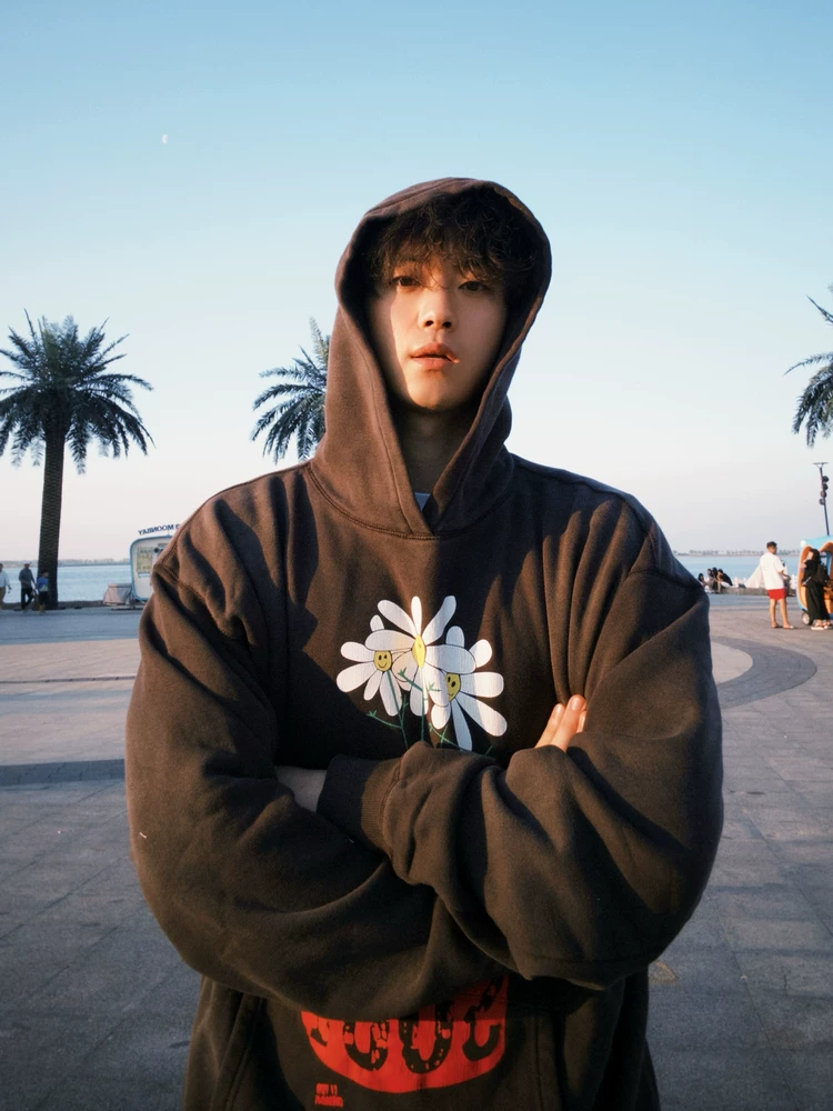 Saint Michael Cho American-Style Loose Daisy Design Washed Men's Vintage Hoodie for Autumn and Winter