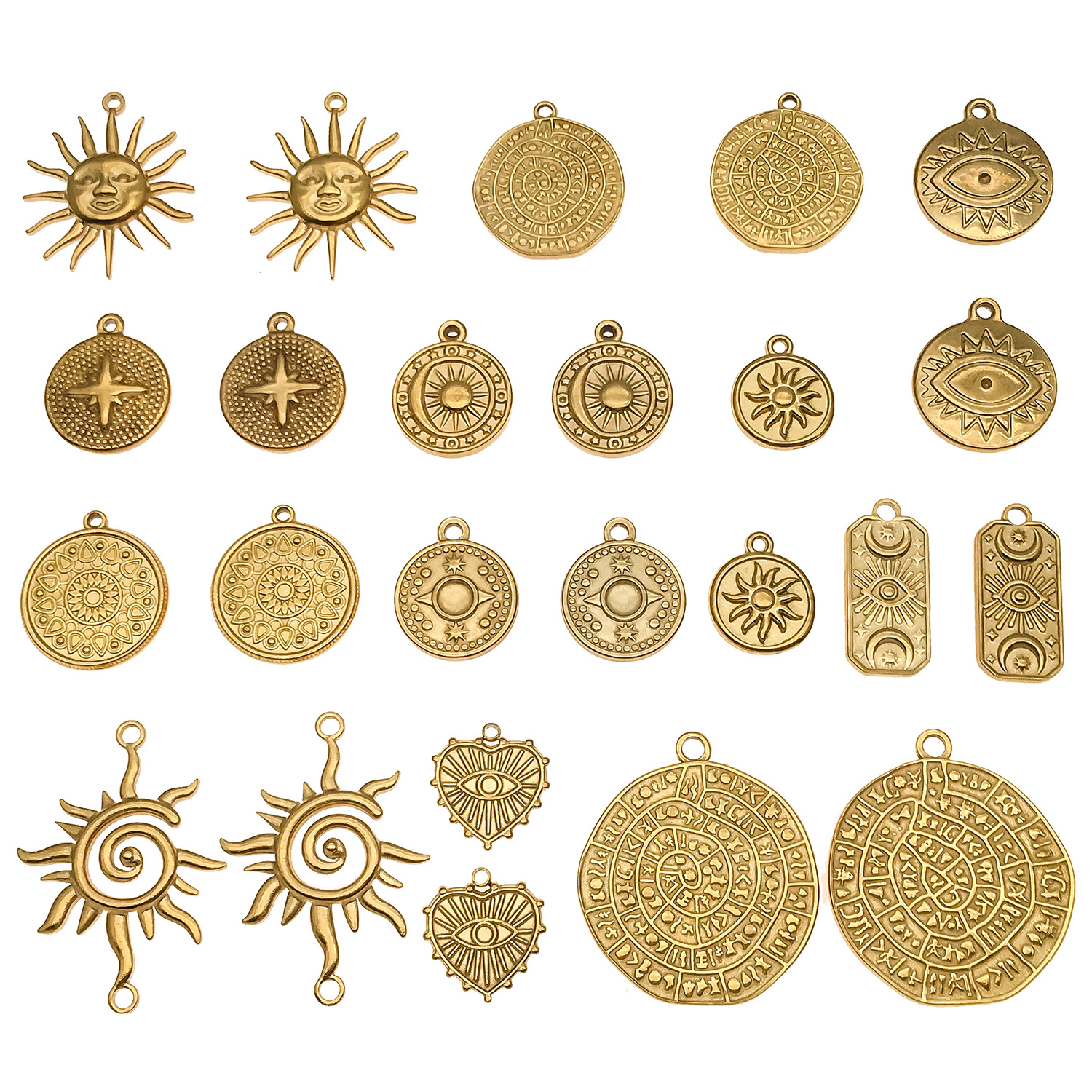 Stainless Steel Jewelry Accessories Golden Sun Devil's Eye Round Plate Special-Shaped Pendant DIY Bracelet Necklace Pendant