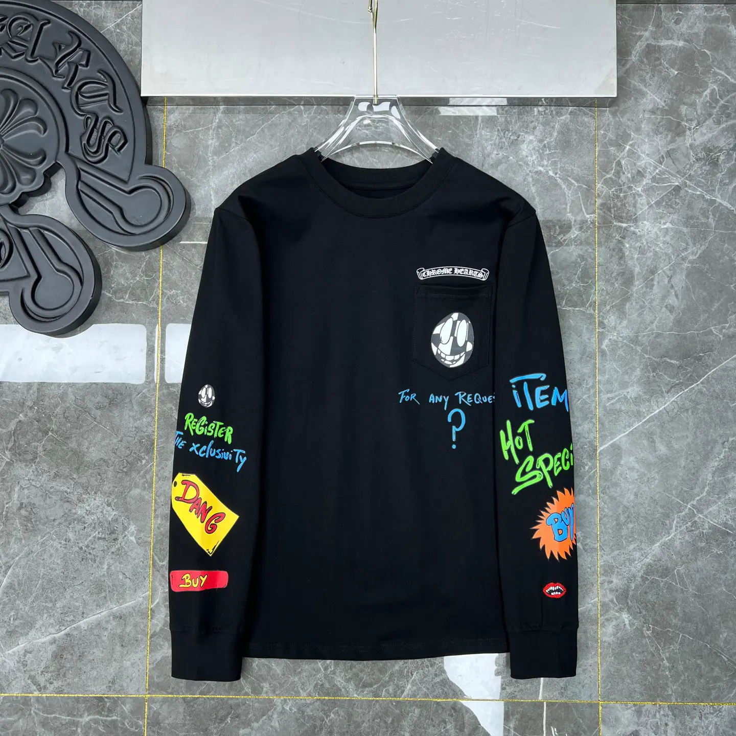 Correct version of Chrome Hearts22ss Sex Records limited black long sleeve T-shirt for men and women