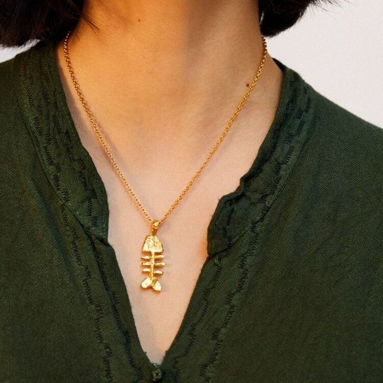 Ali*25 Years of Spring and Summer New Products British Craftsman Niche Brand Simple and Fashionable Brass Gold-Plated Fish Bone Necklace for Women