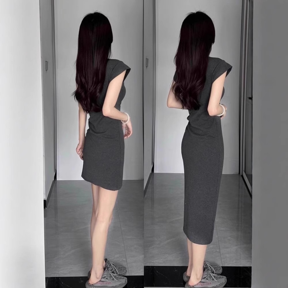 Slim-Fit Dress 2025 New Style Hip-Hugging Sexy Temperament Hot Girl U-Neck Waist-Cinching Small Flutter Sleeve Women's Summer Dress