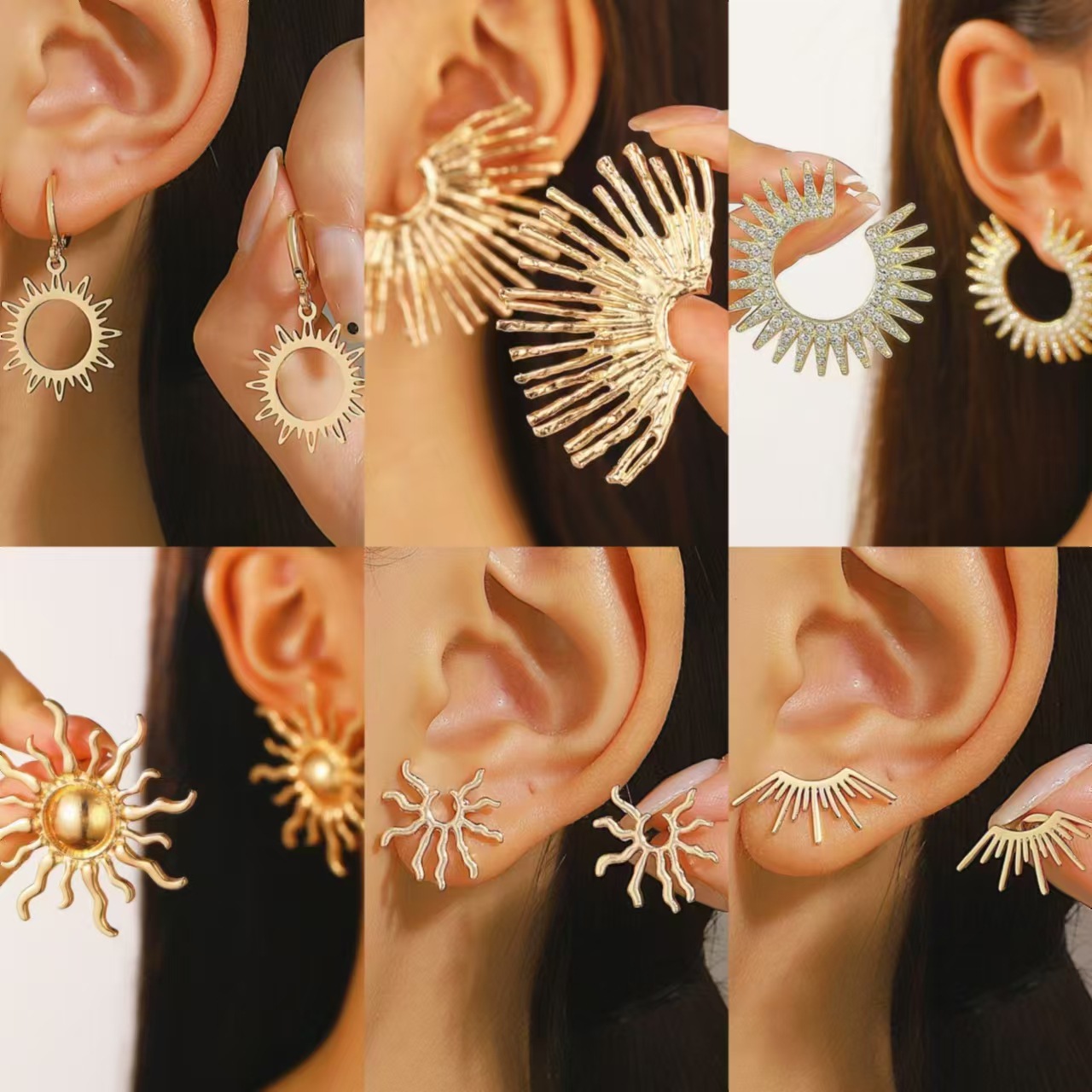 European and American Fashion Exaggerated Sunflower Light Earrings Women's Internet Celebrity Fashion Party Vintage Metallic Cold Ear Jewelry