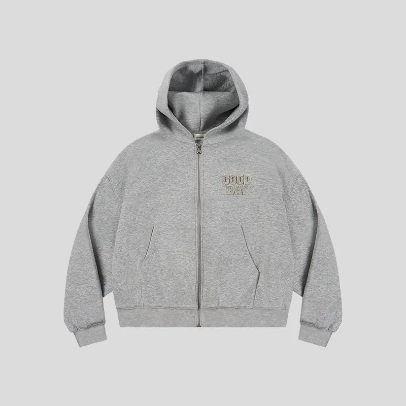 Goodbai Thick Logo Patch Embroidered Hooded Zipper Sweatshirt