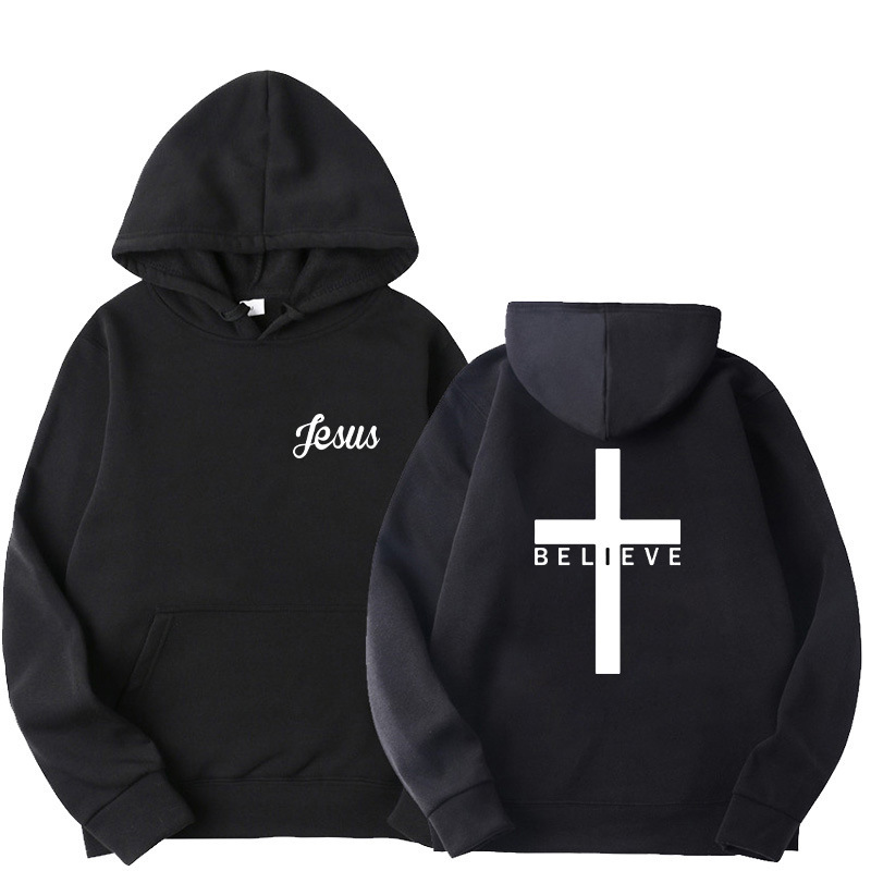 Men's Believe Cross Printed Hoodies Man Design Drawstring H