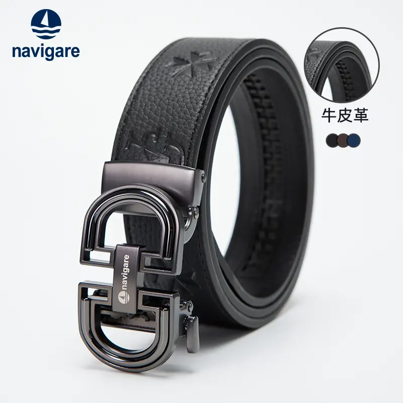Navigare Italian Dinghy Black Alloy Automatic Buckle Genuine Leather Belt Men's Business Casual Easiest for match Belt