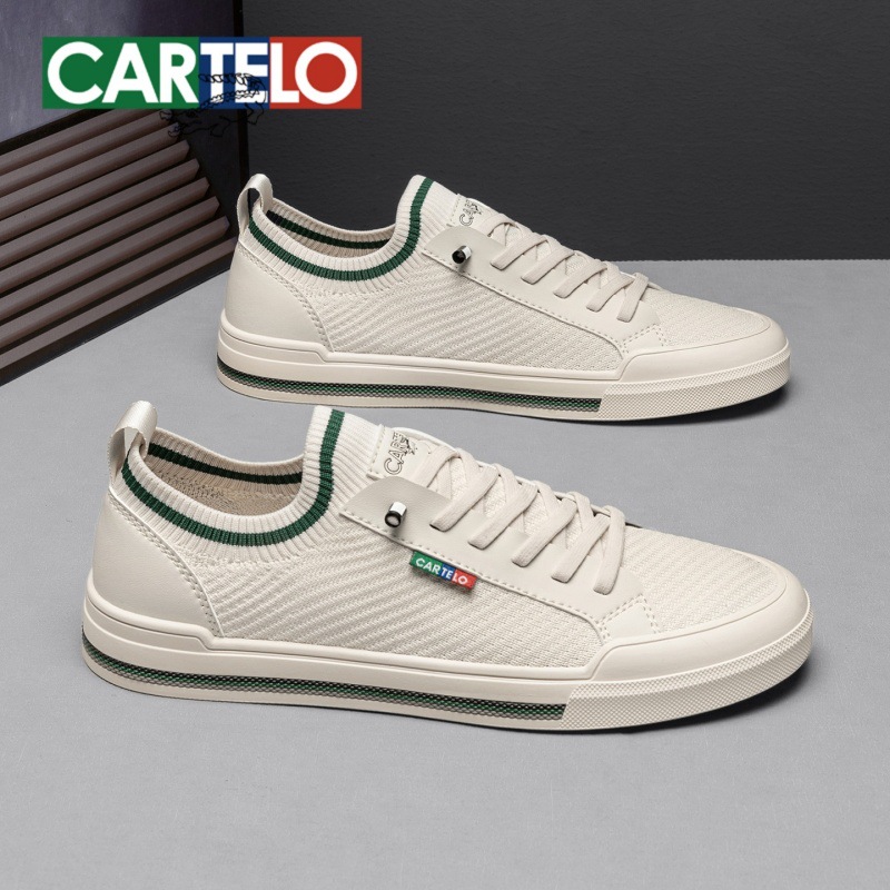 Cartelo Crocodile Men's Shoes Summer Breathable Thin Soft Sole Slip-On Flyknit Sock-Style Casual Sneakers for Men