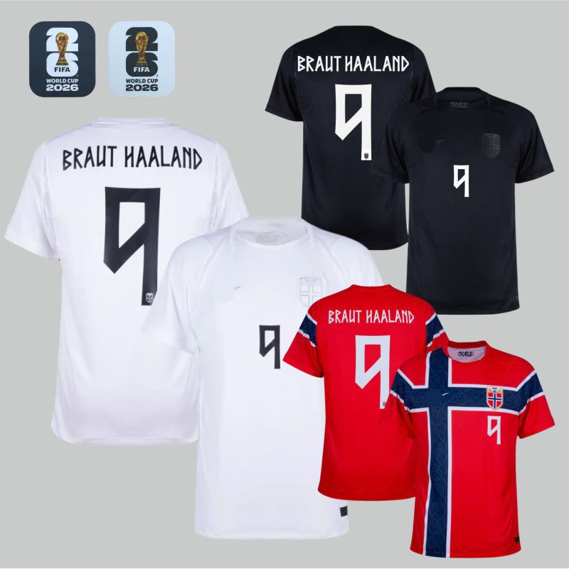 New Model of the Norwegian National Team's Second Away Jersey for the 2026 Fifa World Cup in the United States, Canada, and Mexico, with Number 9 Haaland and Number 20 Nusa
