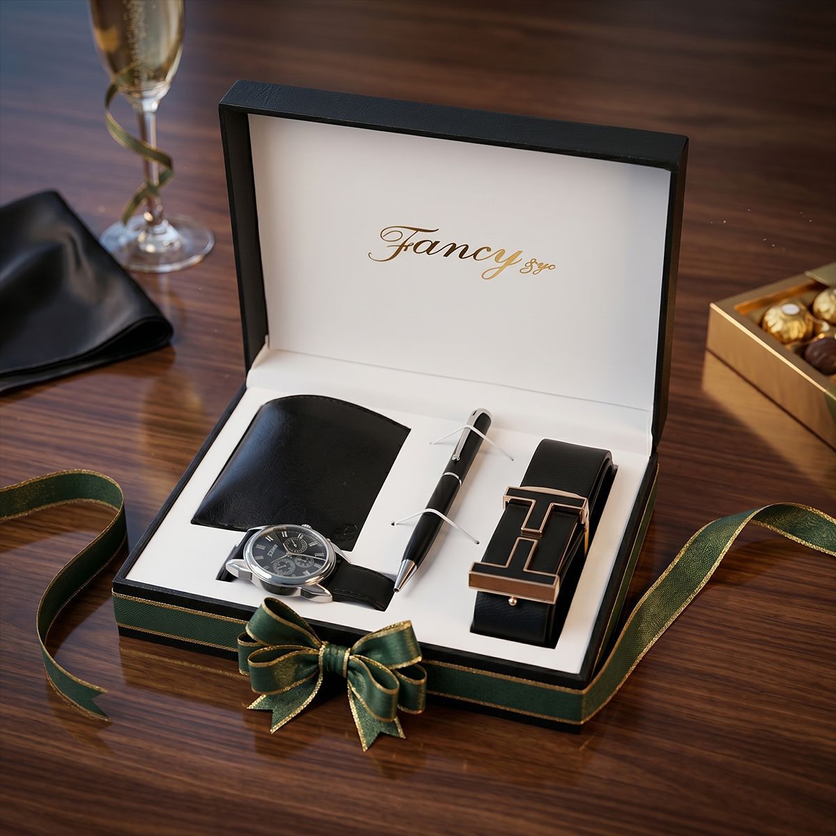 Cross-Border Father's Day Gift Set of Four Pieces: Waterproof Watch, Wallet, Belt, Practical Business Men's Valentine's Day Set