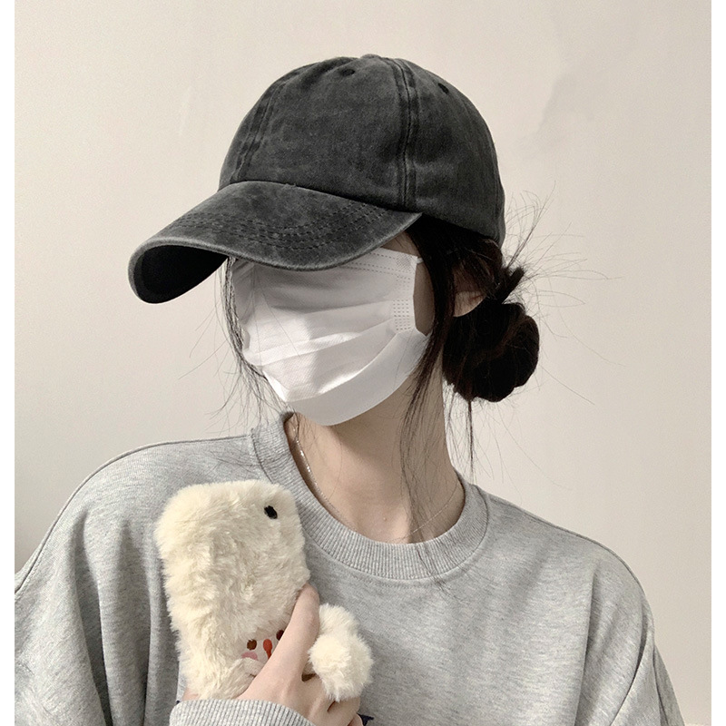 Washed Denim Baseball Cap Women's Face Small Retro Old Grey Trendy Brand Duck Tongue Hat Men's Big Head