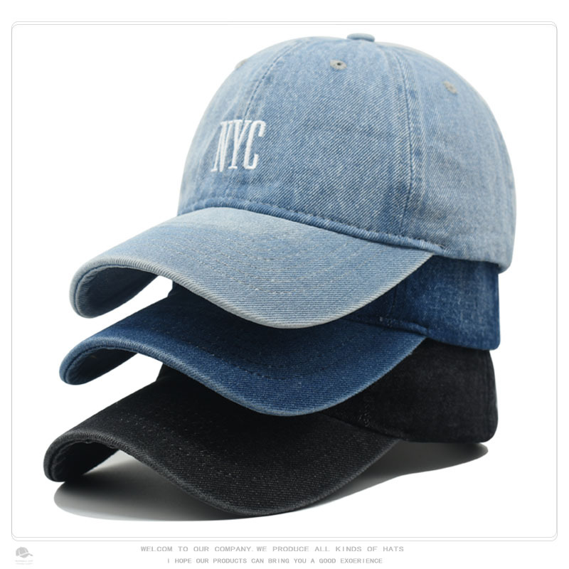 Cross-border Denim Washed NYC Embroidered Baseball Cap Women's Fashion Retro Curved Cornice Cap Men's Outdoor Sunshade Hat