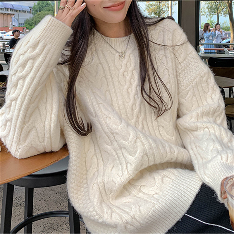 Kaning Loose and Gentle Style Twist Pullover Sweater for Women 2026 Autumn and Winter New Thick Soft Lazy Style Knitwear