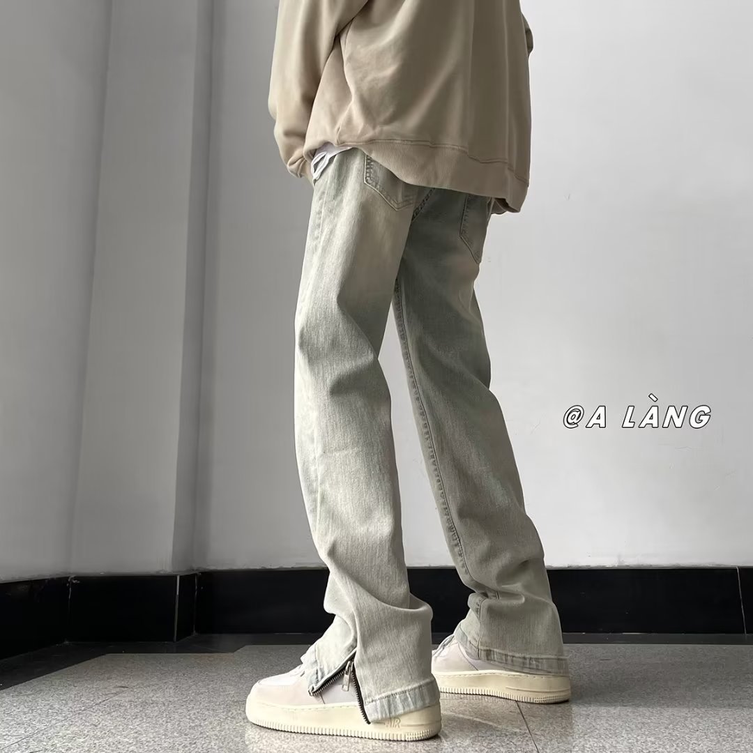 Yellow mud micro-la jeans men's autumn 2024 new vintage pants American high street fashion straight zipper pants