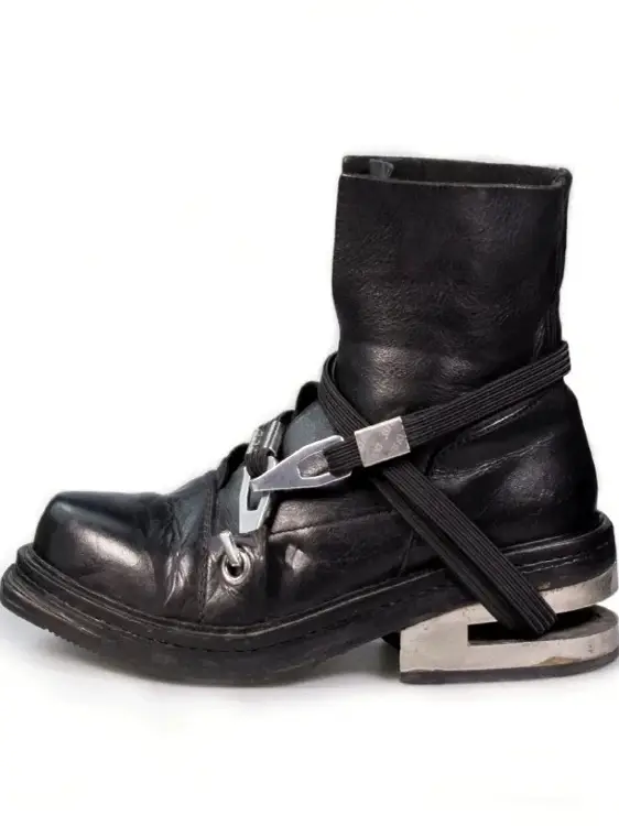 Retro Industrial Cable Boots Metal Heel Boots Men's Genuine Leather Hiking Thick Sole Short Boots Wraparound parka Motorcycle Boots