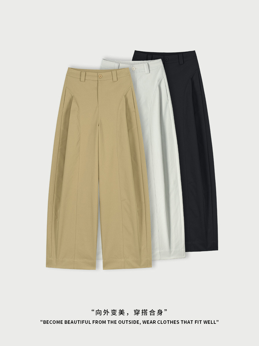 Beige Pants~ Side Pleated Wide-Leg Pants for Women, Spring/Summer 2026 New Style, High-Waisted, Loose Fit, Slimming, Fashionable Casual Pants