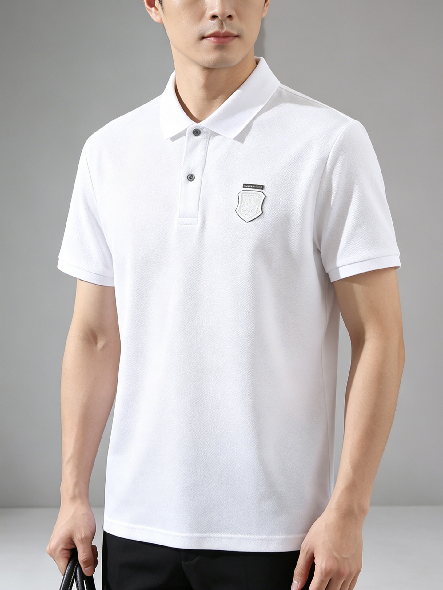 100% Mercerized Cotton Short-Sleeved Polo Shirt for Men, Summer Breathable Thin Mesh Casual Lapel T-Shirt Top for Men 24985