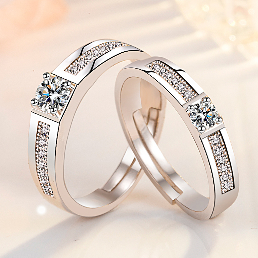 Shake Tone Quick Hand Set Zircon Open Ring First Love Couple Pair Ring Simple Men's and Women's Ring White Diamond Ring