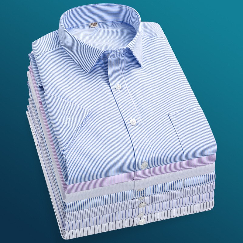 Short-Sleeved Shirt for Men 2026 Summer Business Fashion Men's Striped Formal Wear White Non-Iron Professional Workwear for Youth