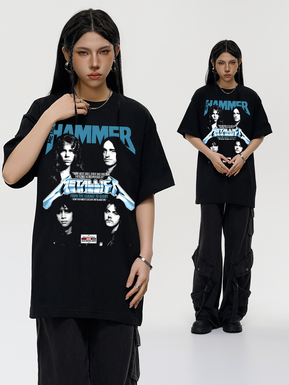 METALLICA Rock Metal Band vintage Washed Heavy Shoulder American Cross-border Short-sleeved Cotton T-shirt