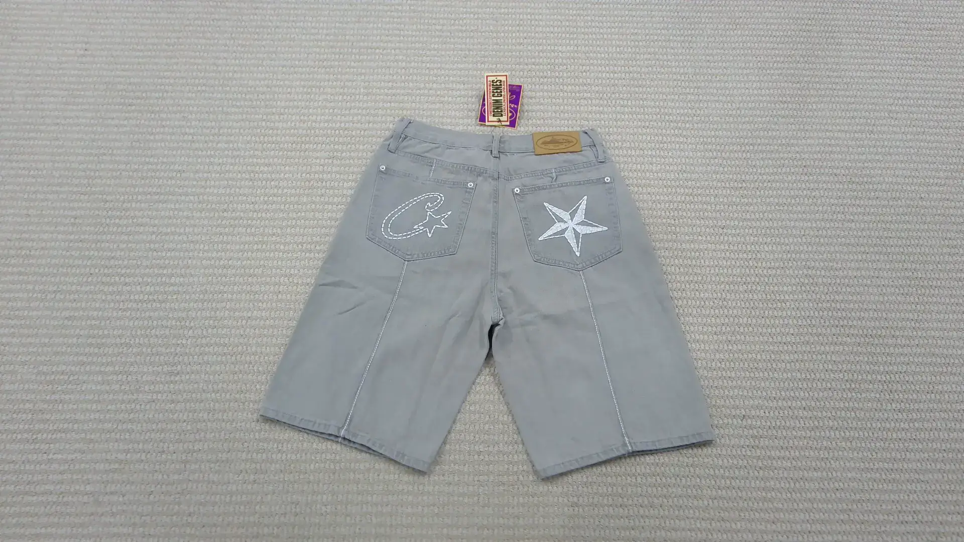 Embroidered star logo denim shorts