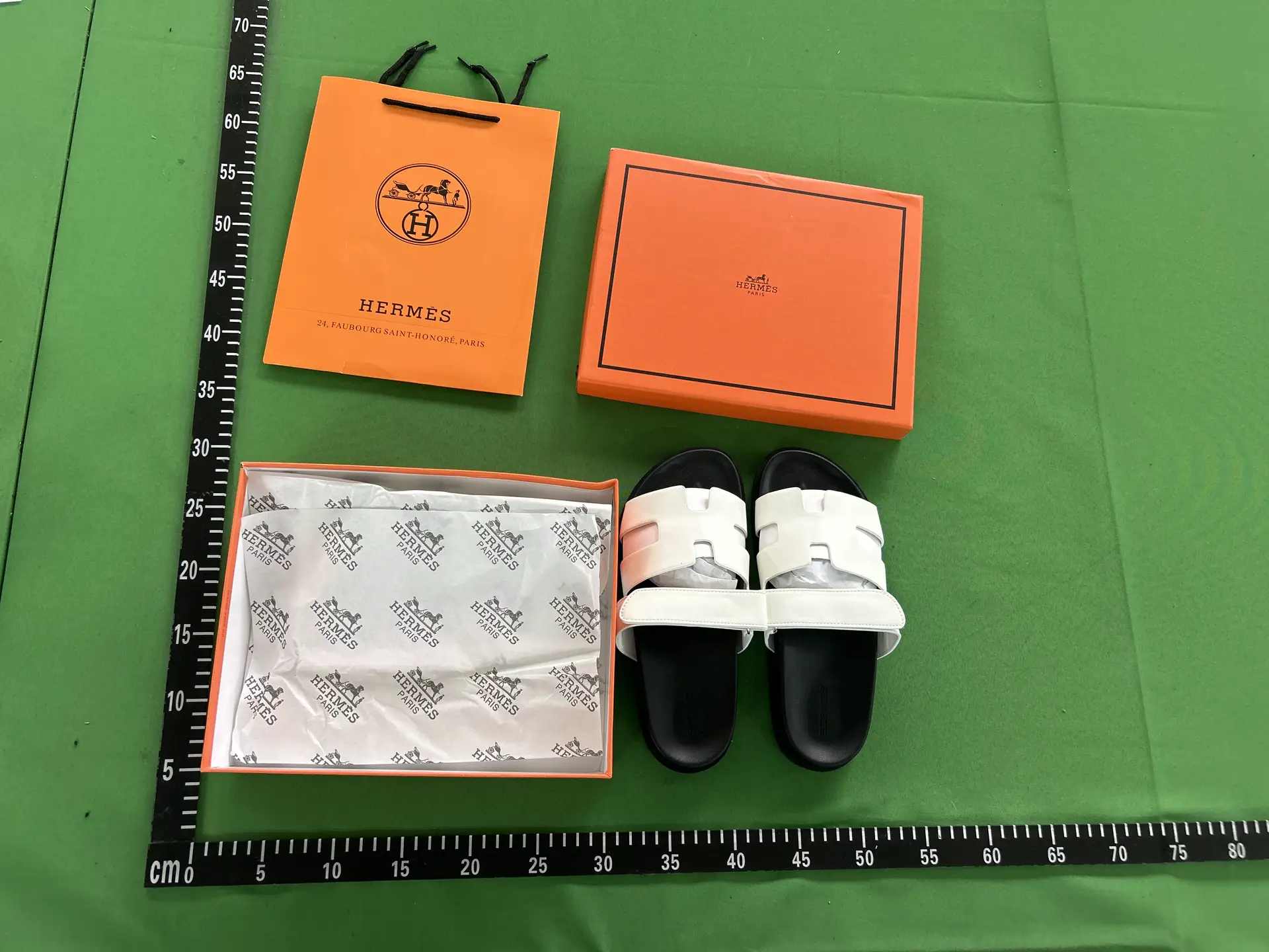 Hermes Oran Sandals White Black