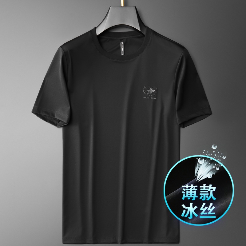 Commercial Solid Color Men's T-shirt Summer Thin Ice Silk Short-sleeved Men's Trendy Light Business Casual Half-sleeved Round Neck T-shirt 16