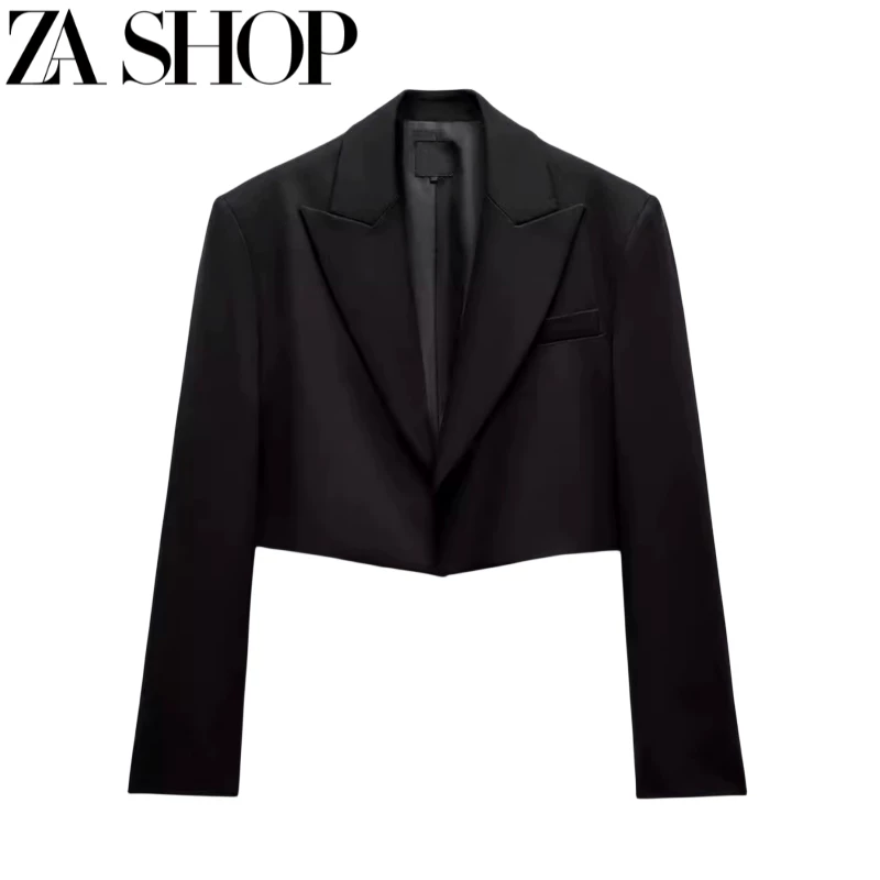 Spring New Women's Lapel Long-Sleeved Casual Short Blazer with Shoulder Pads and Pockets 2010744 2010753